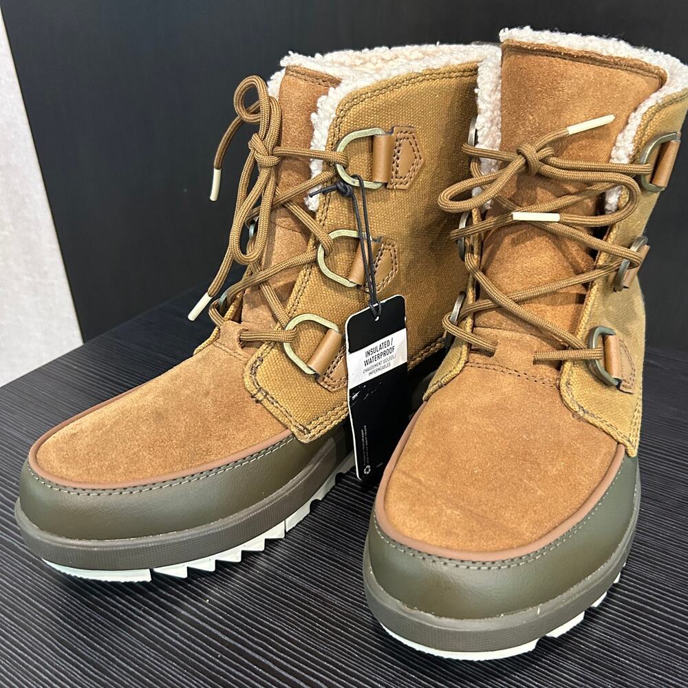 Sorel Tivoli IV NWT Waterproof Sherpa Boots Velvet Tan Olive Green Insulated 9